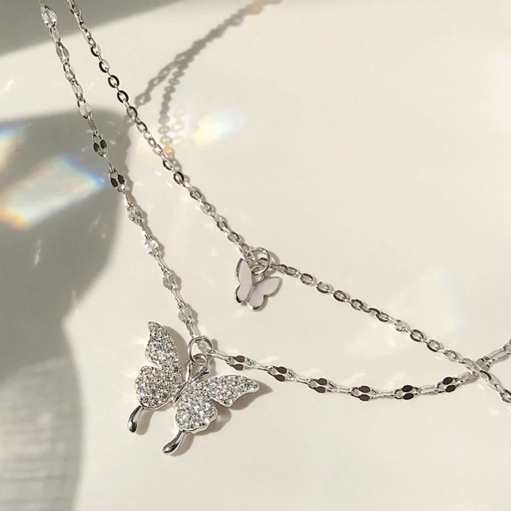 Layered Butterfly Necklace (925 Silver)