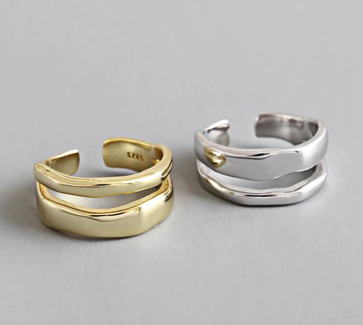 Gold Wavy Rings (925 Silver)