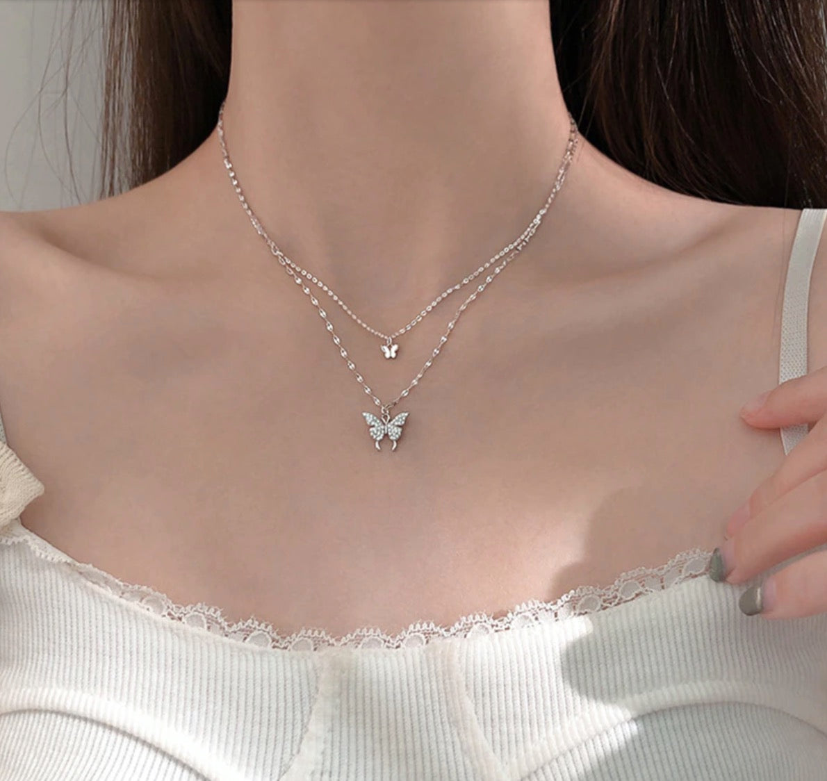 Layered Butterfly Necklace (925 Silver)