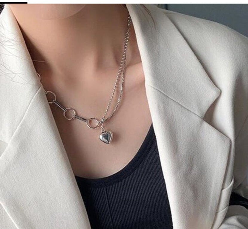 Heart Chain Necklace (925 silver)