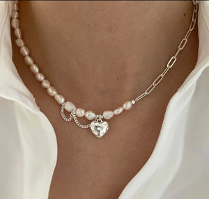 Love Pearl Heart Necklace (925 Silver)