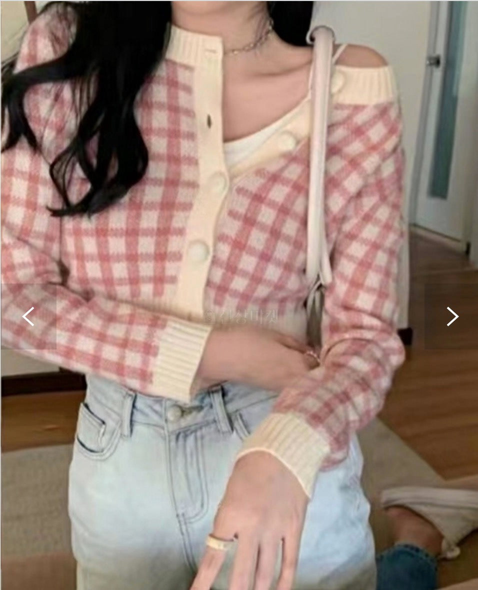 Hong Check Knit Cardigan