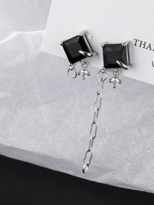 Onyx Chain Unbal Earrings (925 Silver)