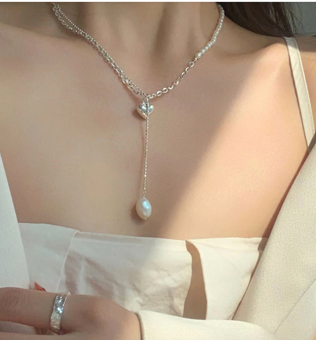 Heart Drop Necklace (925 Silver)