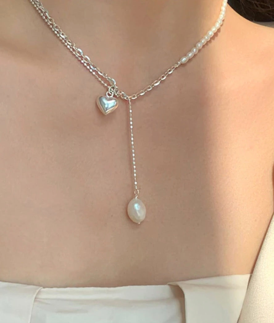 Heart Drop Necklace (925 Silver)