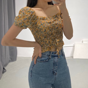 ROSE Floral Ruched Crop Top