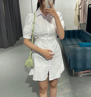 Pintuck Puff Shirt Dress