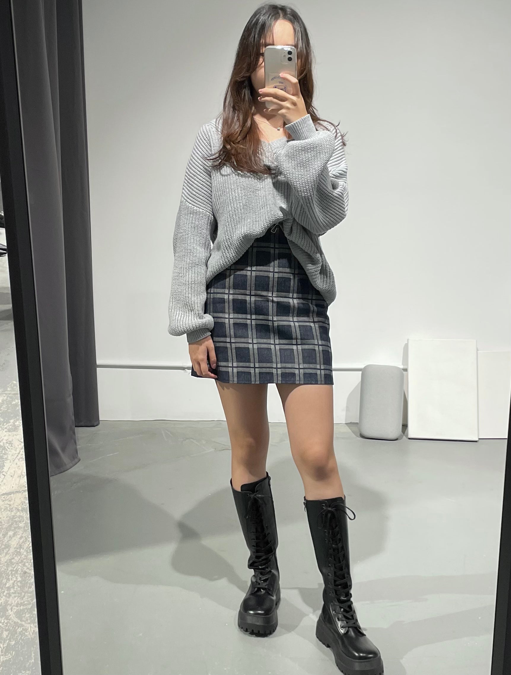 Covent  Check Denim Skirt