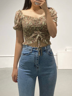 ROSE Floral Ruched Crop Top