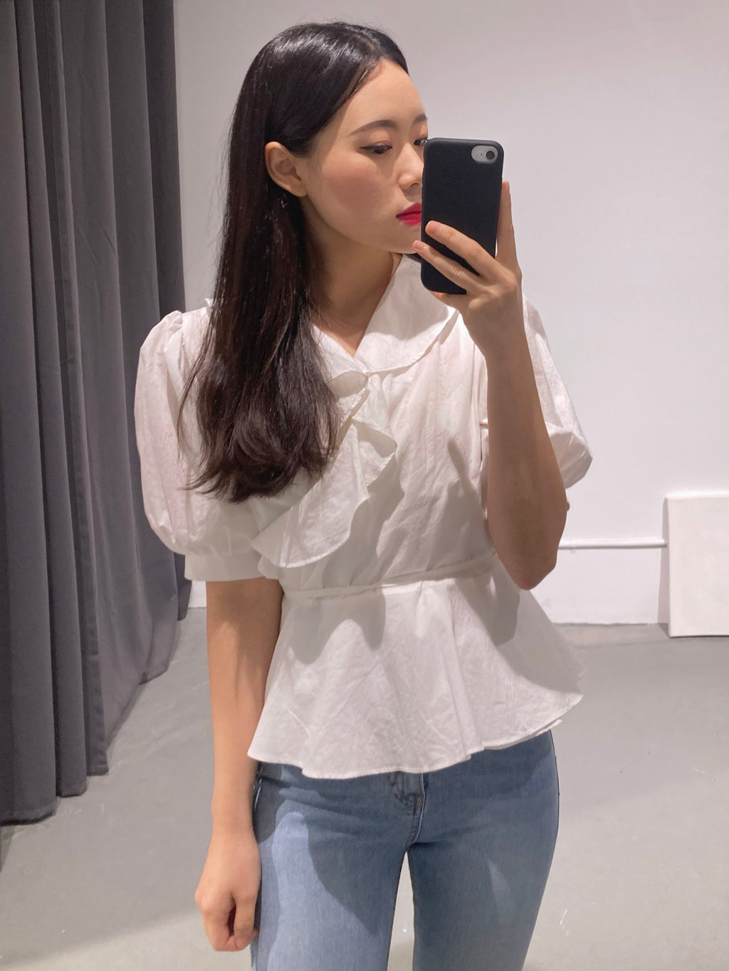 JIWOO Ruffle Wrap Blouse